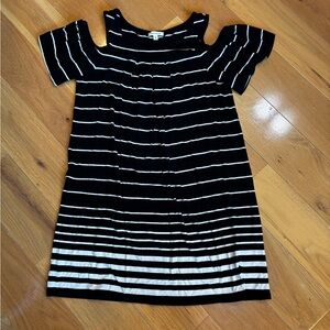 Max Studios Women’s S Black/White Striped Cold Shoulder Midi Tank Dress. Summer.